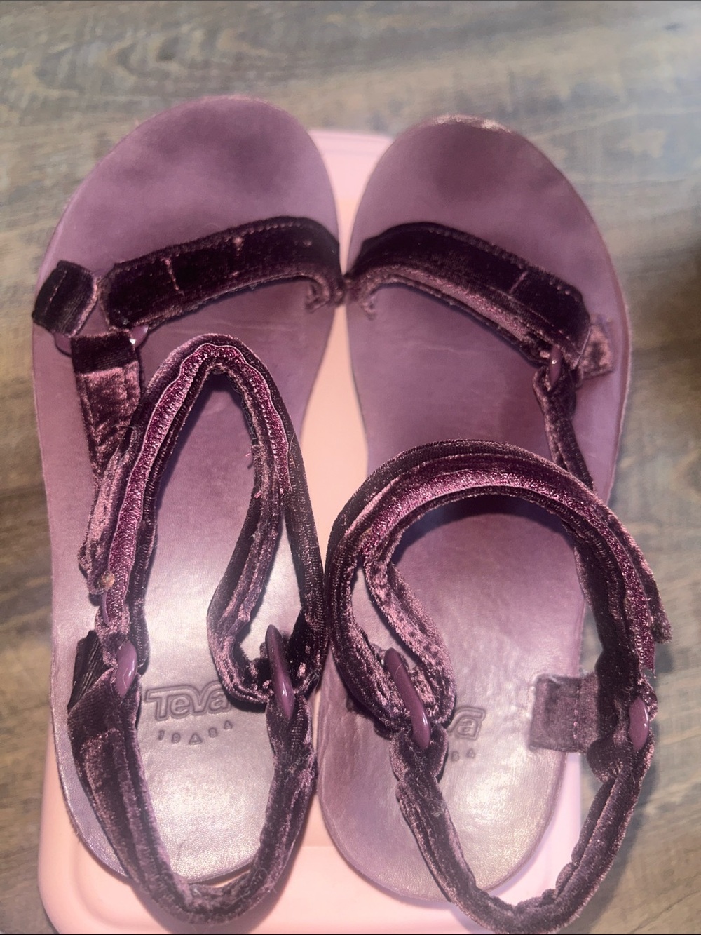 Teva Velvet Strappy Flatform Sandals in Deep Plum